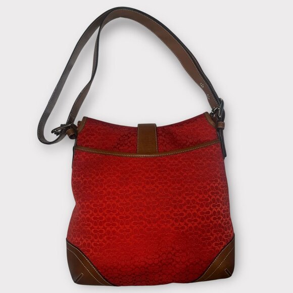 VTG Coach Soho Signature Flap 6378 Red Canvas Tan Leather Convertible Y2K Bag - Picture 4 of 11